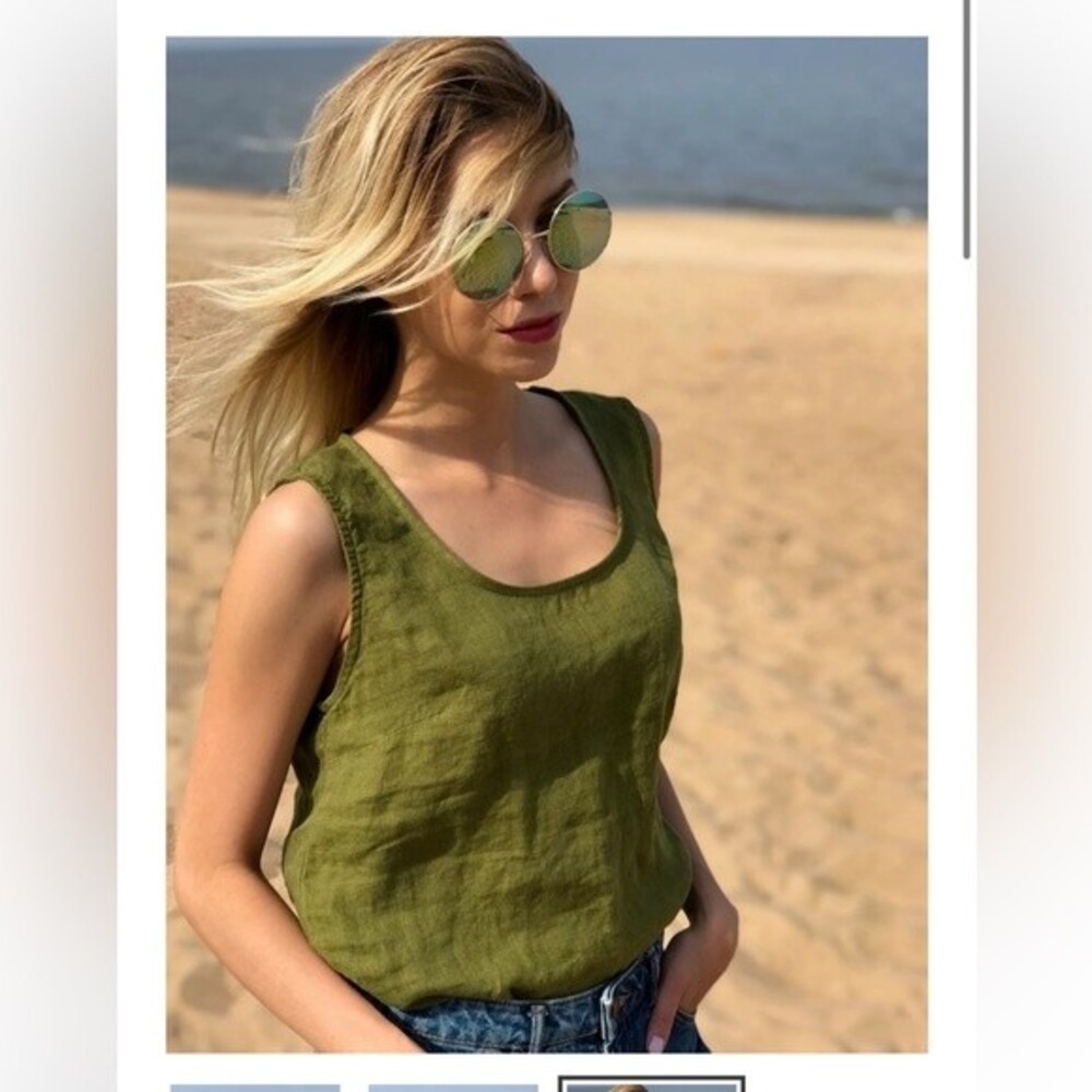 Isona Linen Tank Top Prague Moss Green M NWOT - Picture 7 of 9